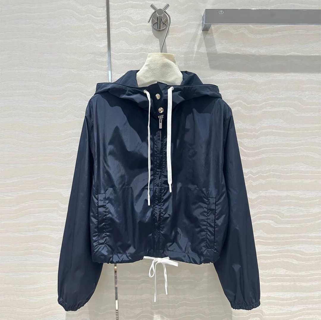 2024 Autumn New Navy Blue Color Hoodie Brushed Long Sleeve Casual Jacket Womens Zipper Flying Street Clothing Loose Jacket W240914