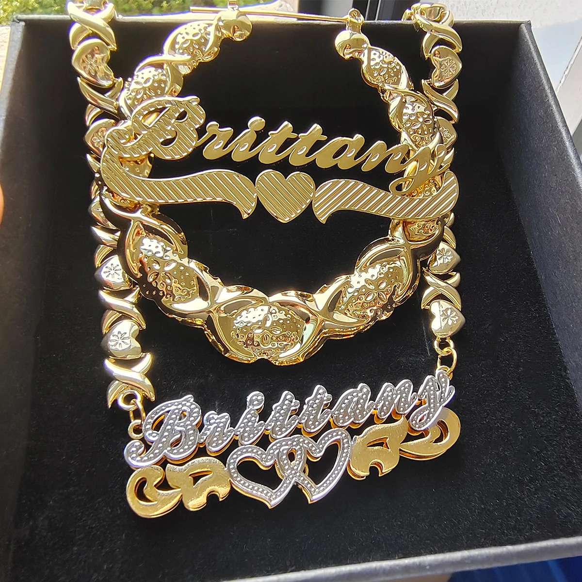 Personalized Custom Name XOXO Chain Necklace Earrings Stainless Steel 3D Double Nameplate Necklace For Women Men Jewelry Gifts 240906