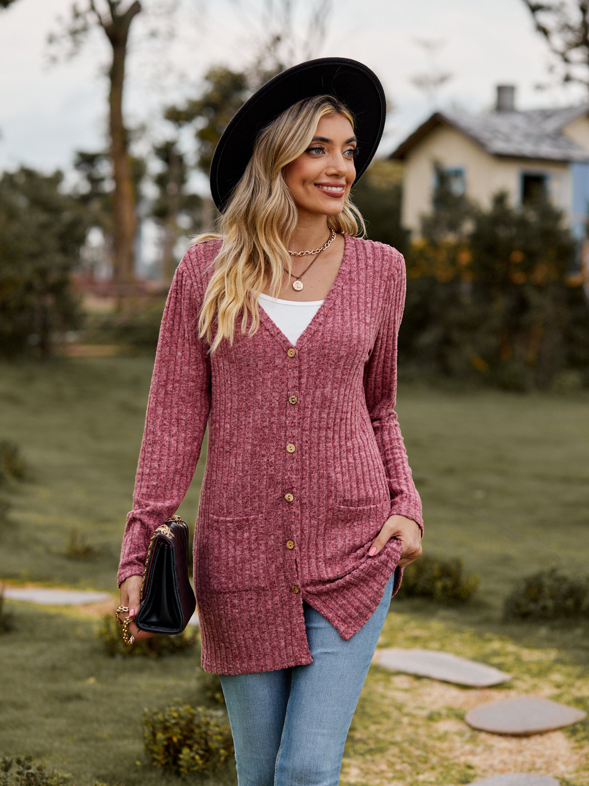 Fall 2024 Women's Casual Brushed Knit Long Sleeve Cardigan - Comfortable Solid Color Outerwear