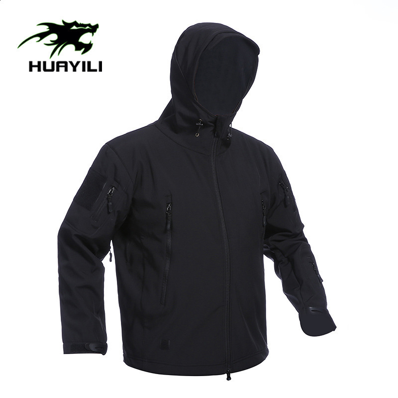 Mens Waterproof Softshell Tactical Jacket Winter Windproof Fleece Hoodie Outdoor Hiking Skiing Windbreaker Coat 240620