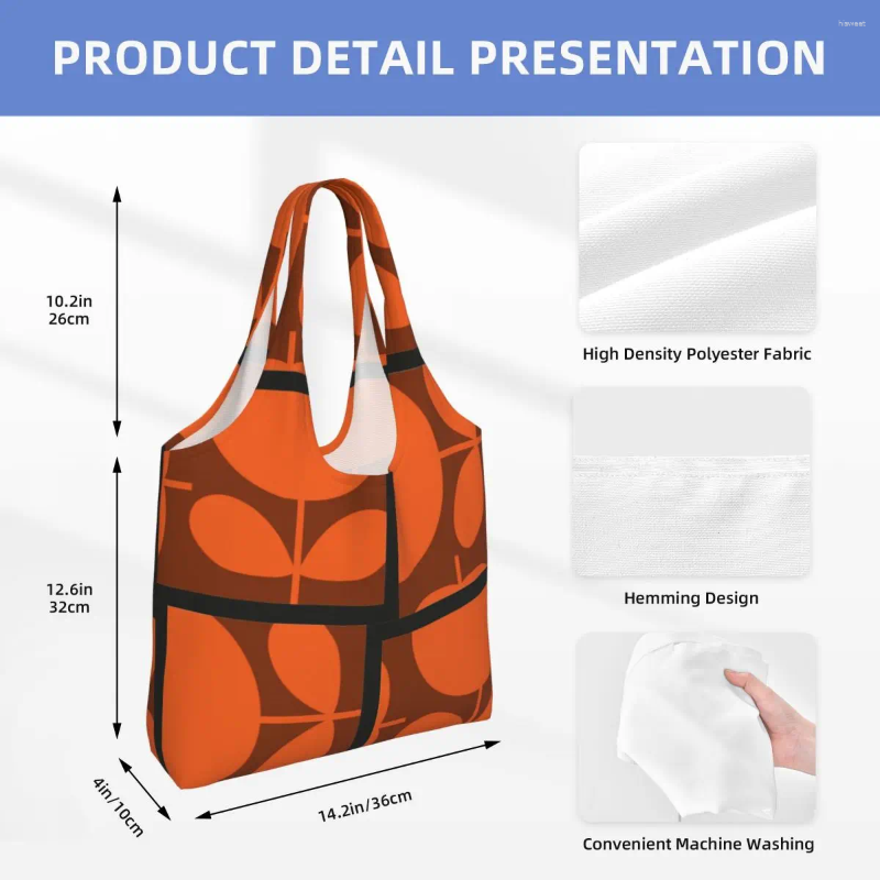 Shopping Bags Custom Reusable Print Orange Orla Kiely Bag Women Canvas Shoulder Tote Portable Groceries Shopper Handbags