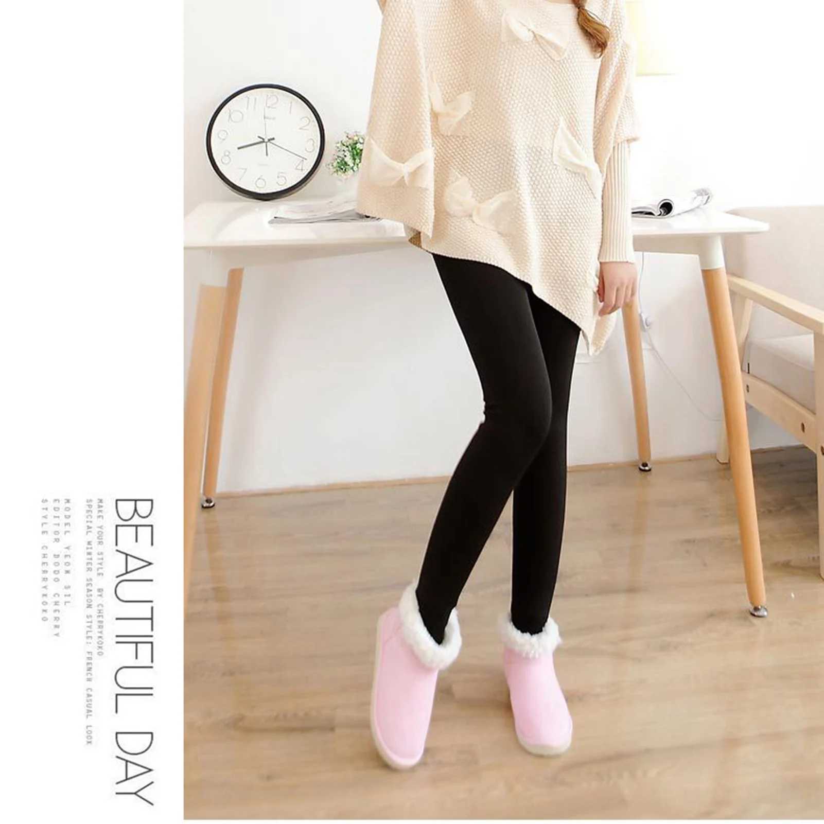 Fleece Leggings for Women High Waisted Plush Pearl Velvet Thick Warm Pants Stretchable Thermal PantsX240914
