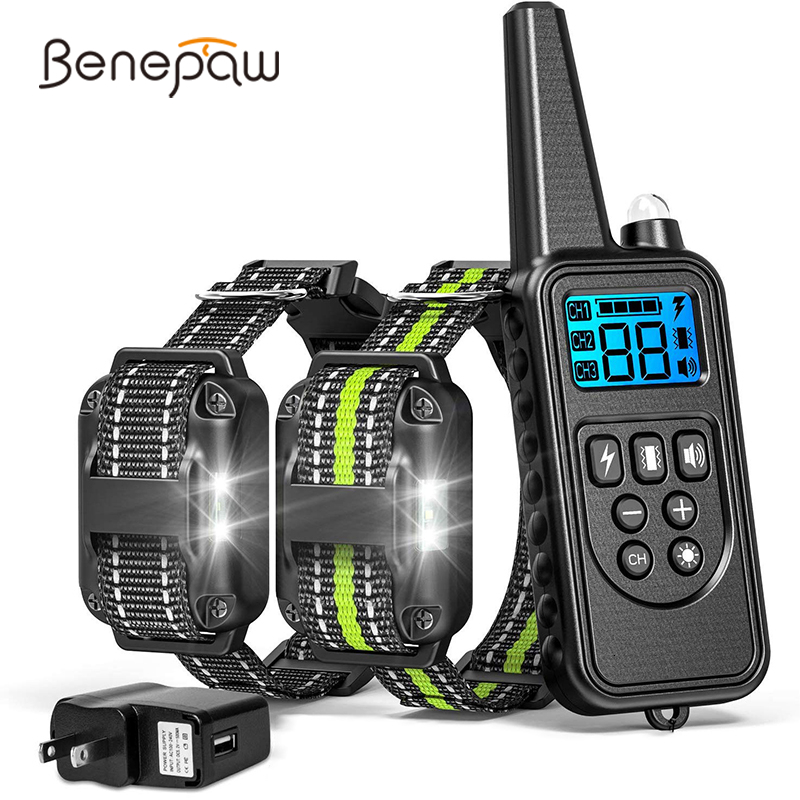 Benepaw Led Light Dog Training Collar Waterproof Safe Pet Puppy Shock Collar Beeper Anti Barking Device 4 Modes 800M Control