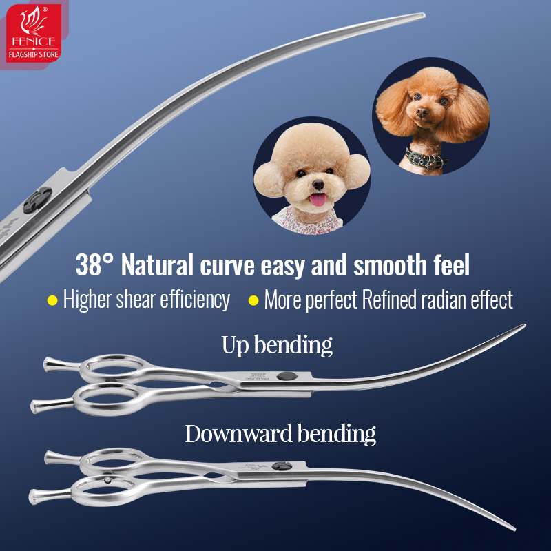 Fenice Professional JP VG10 Steel Left Hand 7/7.5 Inch Super Curved 38°/Straight Pet Dog Grooming Scissors Shears Dog Scissors