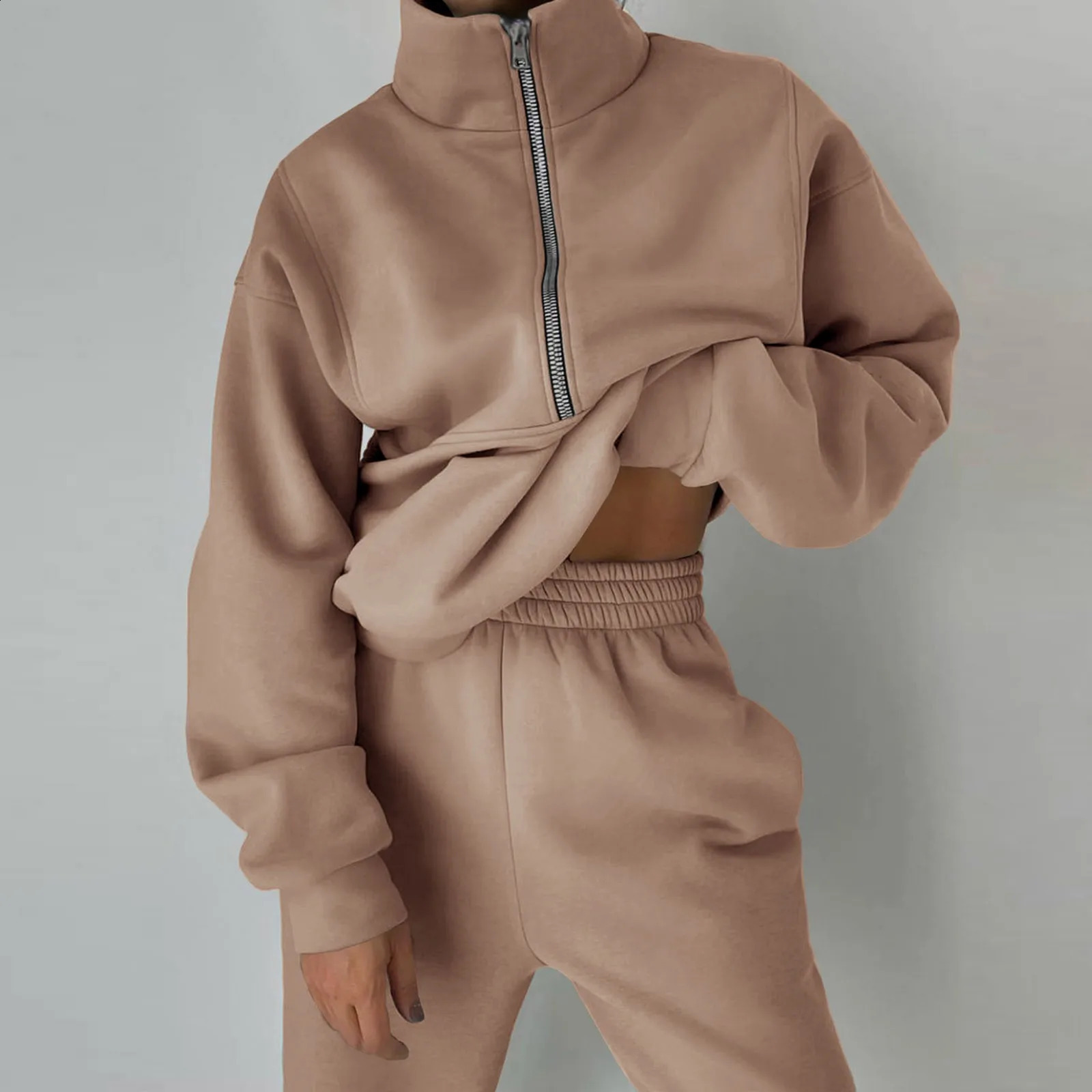 Tracksuits Set Women Y2k Pant Zipper Hoodies Tops Pants Autumn Winter Thick Fleece Warm Chandal De Mujer Completo 240905