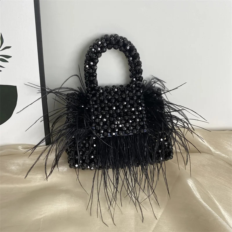 Add feather custom party dinner bag fashionable handmade acrylic womens flip shoulder summer highend handbag 240913