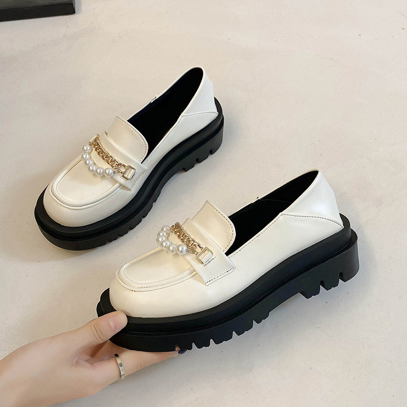 Shoes Women's Platform Modis Metal Chain British Style Oxfords Casual Female Sneakers Shallow Mouth Loafers With Fur Round Toe C e19d