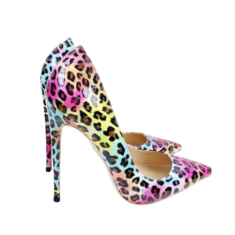 2023 New Colorful Leopard Print High Heels 10CM Women's Party Pumps Fashion Pointed Toe Career Single Shoes Wedding Stilettos