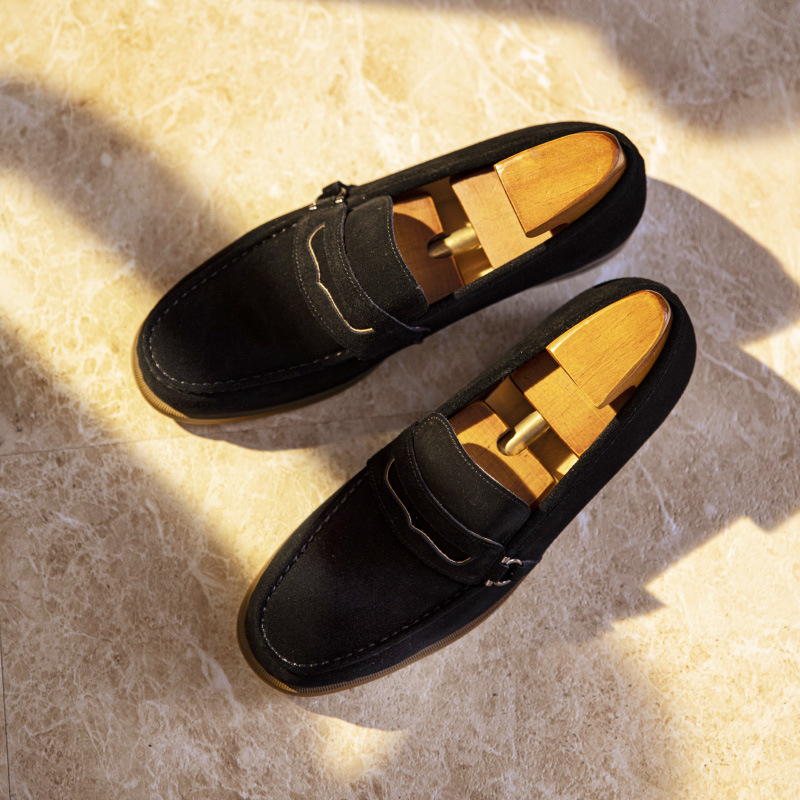 Classic Italian Style Mens Suede Loafer Genuine Leather Handcrafted Slip-on Wedding Dress Shoes Party Formal Shoe For Men