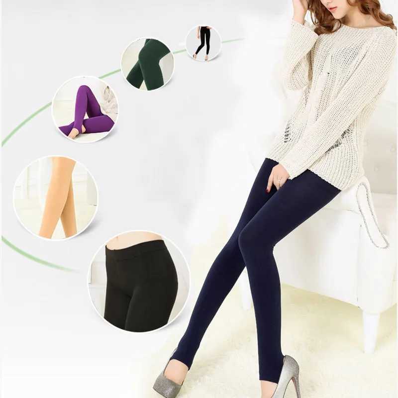 Kakafoesa New Fashion Casual Warm Faux Velvet Winter Leggins Women Leggings Knitted Thick Slim Women Legins Woman Solid PantsX240914