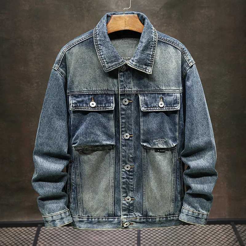 Fashionable classic denim jacket mens autumn 2024 new polo neck fashion brand retro Japanese wash jacket W240914