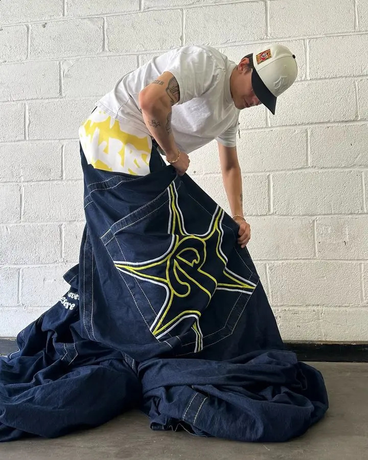 PROTECT Jeans Y2K Pants Mens Womens Harajuku Hip Hop Gothic Letter Embroidery Retro Blue Baggy Jeans Wide Leg Trousers 240911