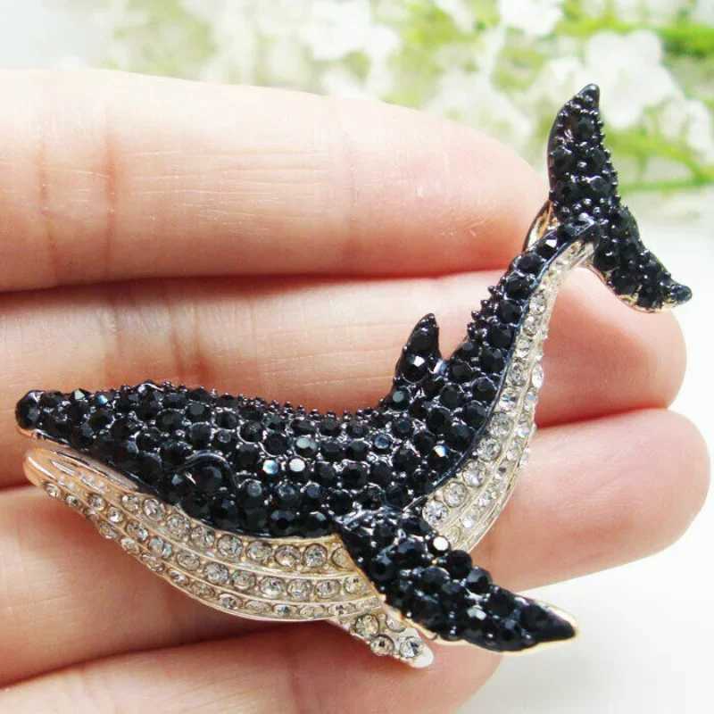 Fashion Vintage Style Dolphin Jewelry Brooch Woman Black Dolphin Whale Pendant Brooch Pin Crystal Rhinestone Party Wedding GiftX240914