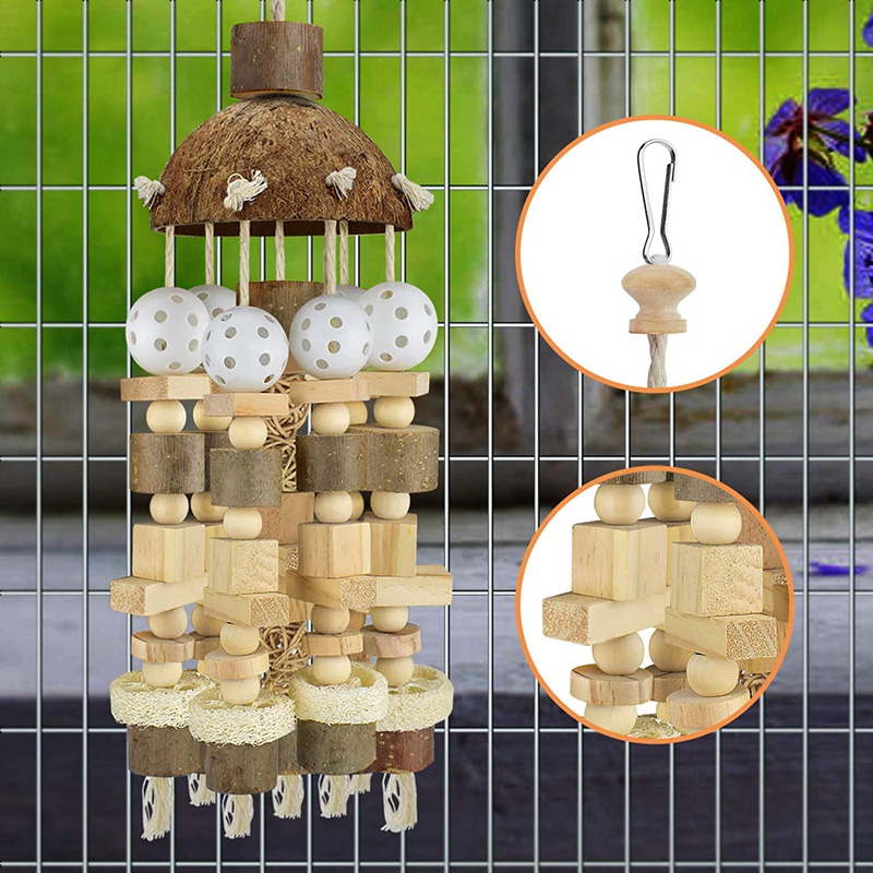 2025 new Toy, Large Natural Wooden Blocks Bird Chewing Parrot Cage Bite Toy Suits For aws Parrots-T02C