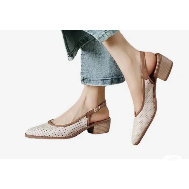 Hot Sale Buckle Strap Mature Elegant Dress Sandals Shoes for Women 2024 Fashion Women Square Heel Pointed Toe Baotou Sandals