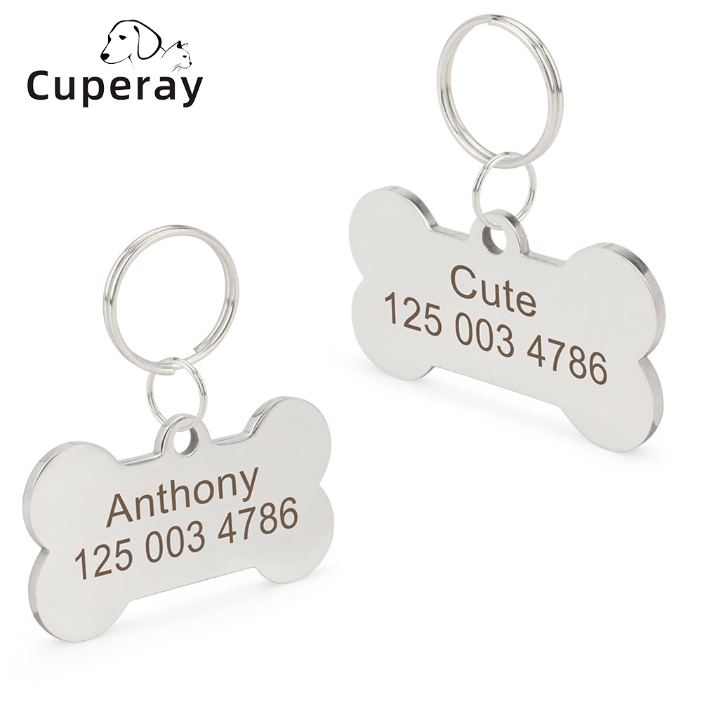 Personalized Cat Collar Pet Name Double Sided Laser Etched Stainless Steel Pet Tag Free Engraved Bone Shape Dog ID Tag Custom