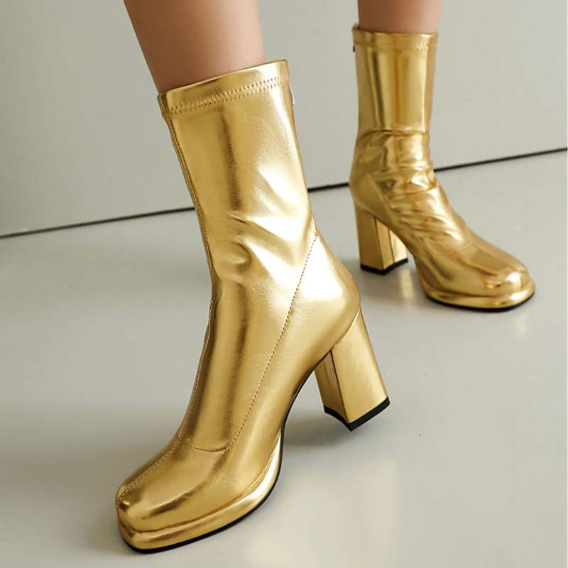 Winter Elegant Ankle Boots for Women 2024 Gold Sier Black White Short Boot Fashion Zipper Dance Party Shoes Lady Large Size 45 0a5e