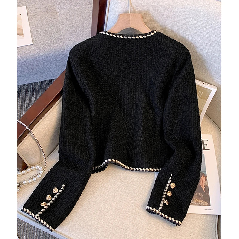 MEXZT Cropped Black Coarse Felt Jacket Womens Retro Set Quilted Coat Winter Short Coat Womens Elegant Thick Coat Top 240906