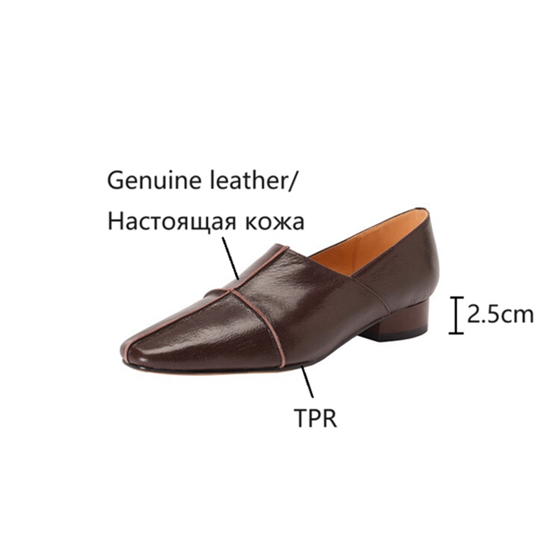 Spring NEW Loafers Genuine Leather for Square Toe Low Heel Women Pumps Slip-on Soft Black Comfort Shoes 472a Comt