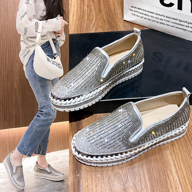 Women Bg Flat Loafers Woman Shinning Crystal Rhie Fisherman Shoes Female Autumn Platform Casual Shoe Slip on Mocassins ae1c
