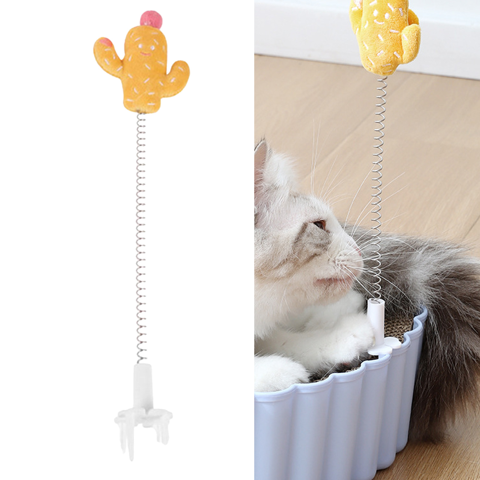 Cat Teaser Stick Metal Wire Spring Cat Toy Plush Teaser Wand Toy With Cartoon Doll