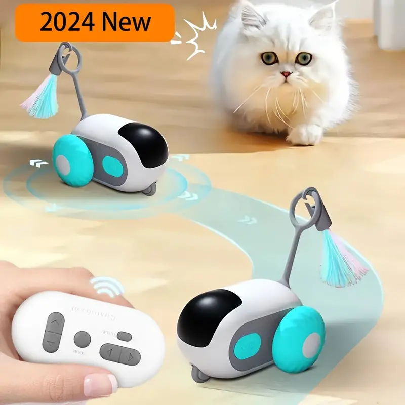Funny Smart Gravity Remote Control Electric Interact Teaser Rotate Cat Toy with Feathers