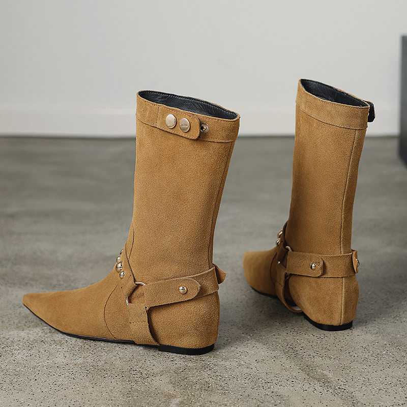 2024 New Autumn Winter Fashion Pointed Toe for Short Boots Women Shoes Chunky Heel Western 3bec