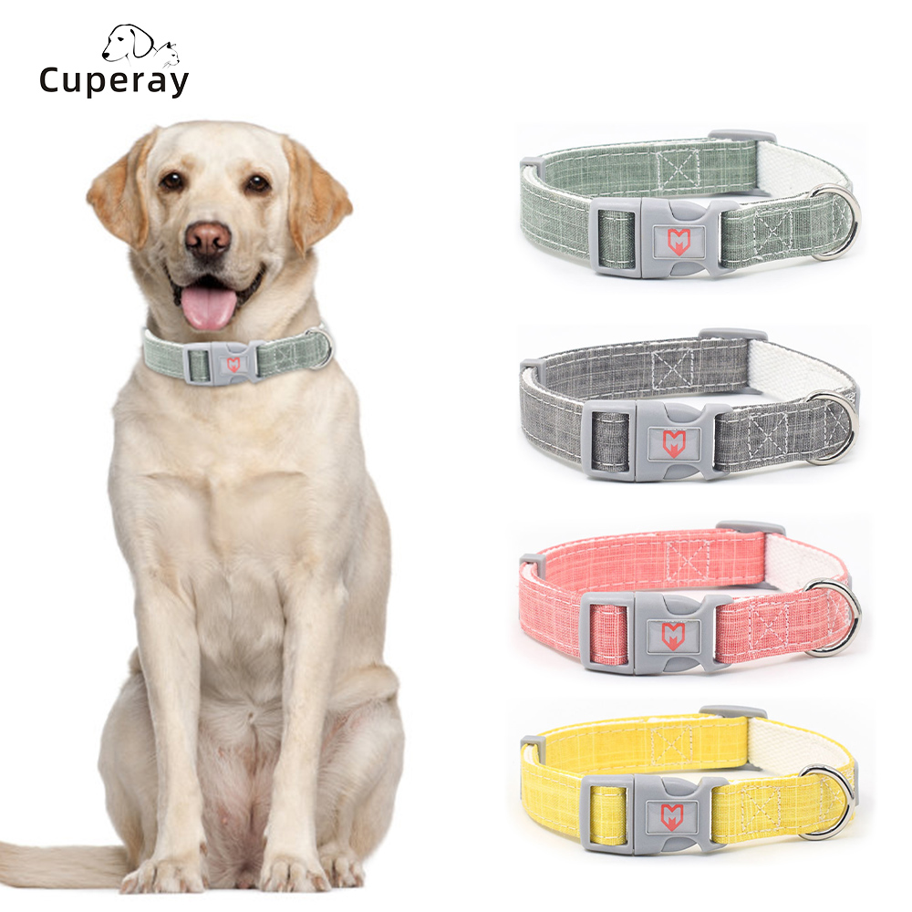 Pet Dog Collar Adjustable Bamboo Fiber Low Carbon Environmental Protection Material Dog Collar Soft and Breathable Cotton Linen