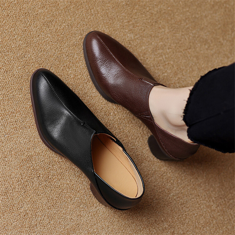 Autumn New Genuine New Leather Fashion Round Toe Casual for Chunky Heel Shoes Women Pumps atos De Mujer 62c4
