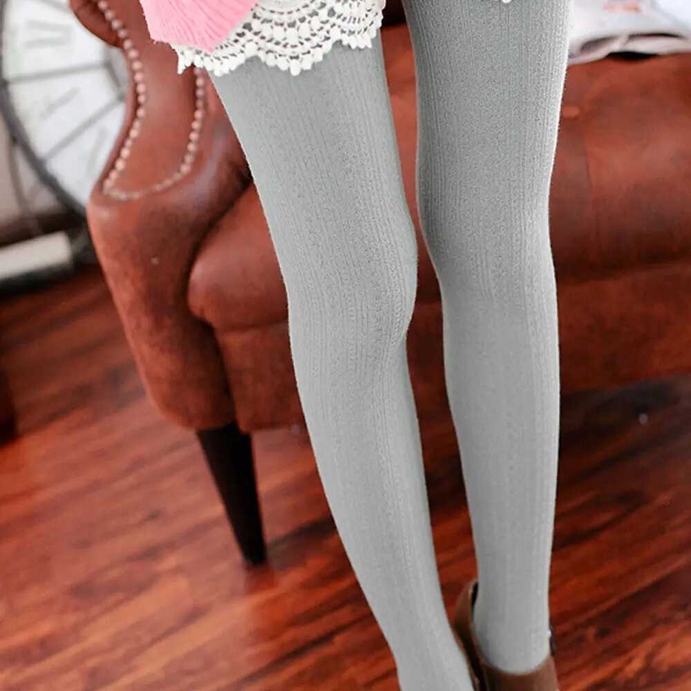 Women Winter Cable Knit Sweater Long Tights Warm Stretch Stockings Pantyhose Cotton Cashmere Leggings Slim Solid SocksX240914
