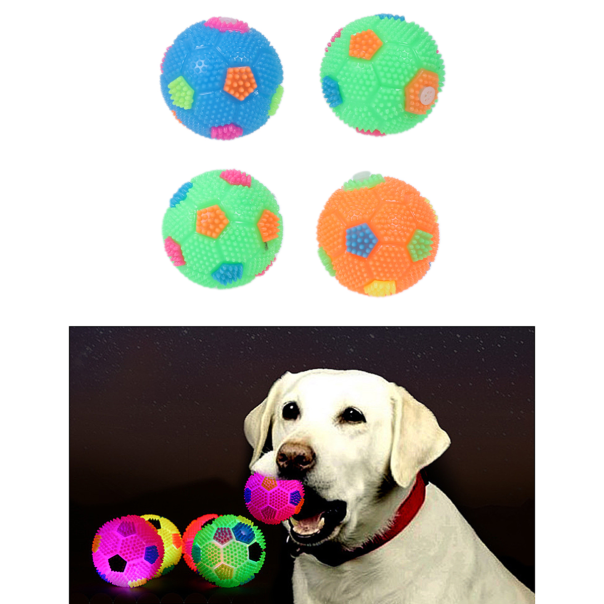 4 Pcs Squeaker Ball Dog Toy Luminous Elastic Spiky Ball Squeezy Bouncy Toy Balls for Men Women Adults Teens and Pets