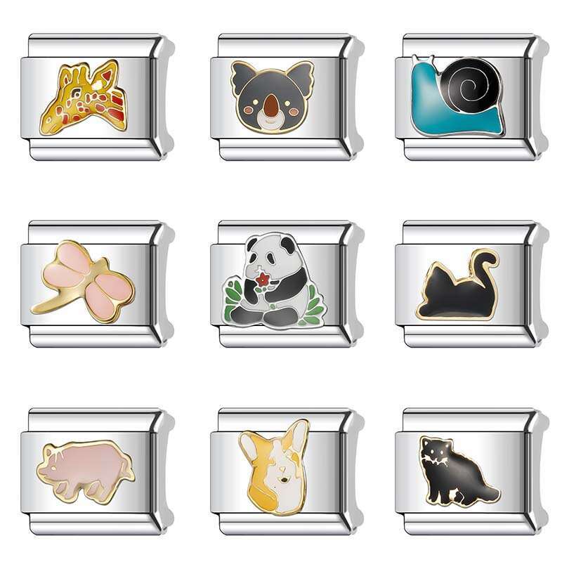 New Women's Gift cute black cat pink pig Bead Italian Charms Links Bangle Beads Fit 9mm Stainless Steel Bracelet Making DIY For Women Fashion Jew