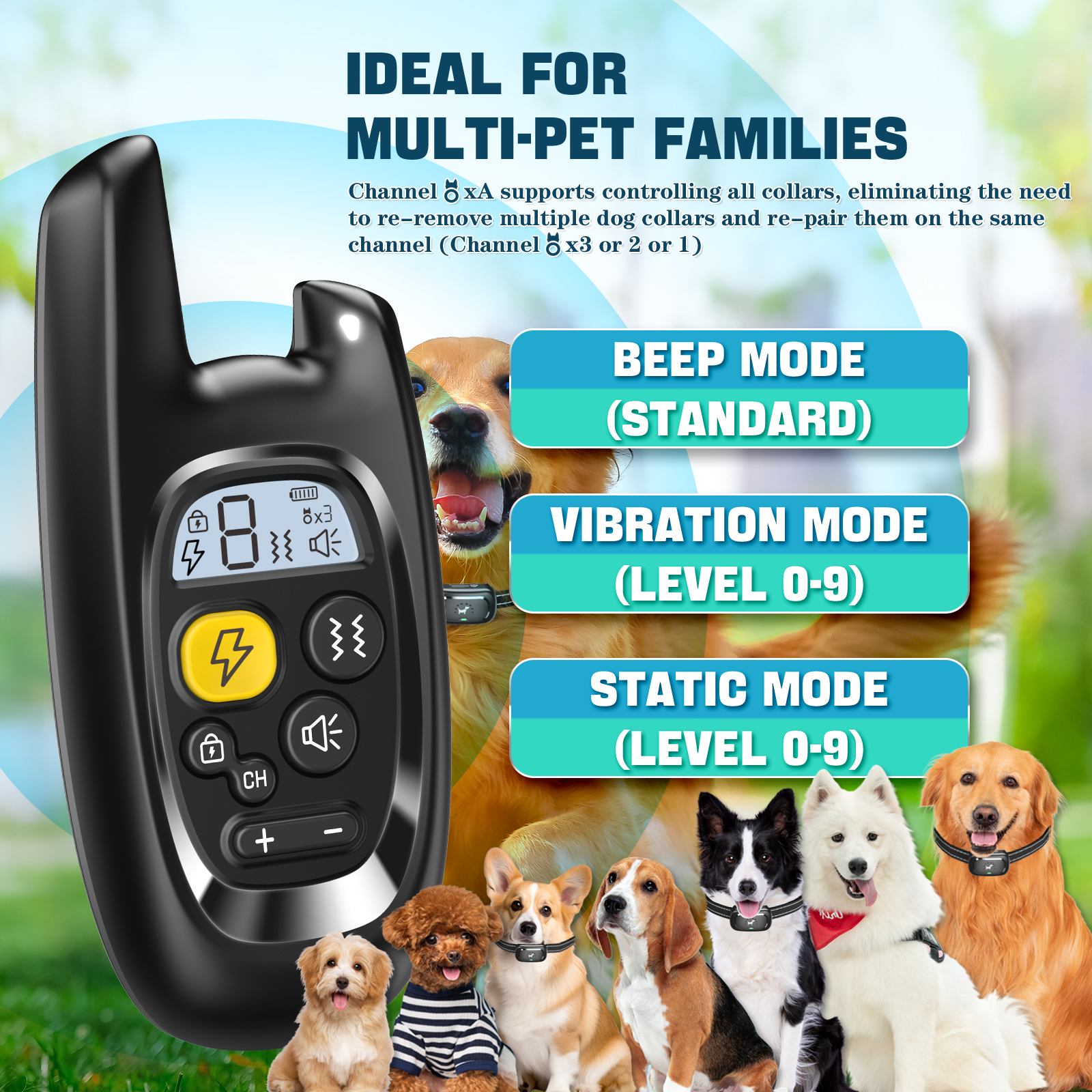 Dog Shock Collar Waterproof Rechargeable Anti-bark Collar for Dogs Electric Dog Training Collar with Safe Static Vibration Beep