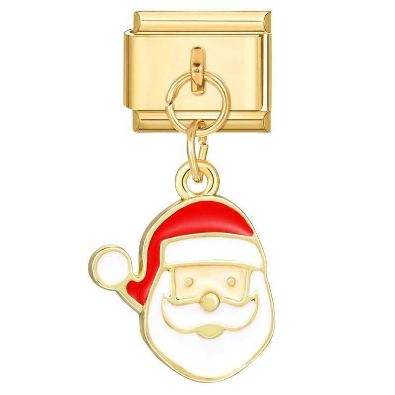 New Christmas Tree Snowman Deer Santa Claus Pendant Italian Charms Links Bangle Beads Fit 9mm Stainless Steel Bracelet Making DIY For Women Gift Fashi