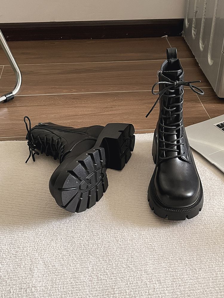 Woman Elegant Boots Flat Heel Female Shoes Boots-Women Round Toe Zipper Lolita Ladies 2023 Rock Ankle Autumn Summer Rubber e147 -Women