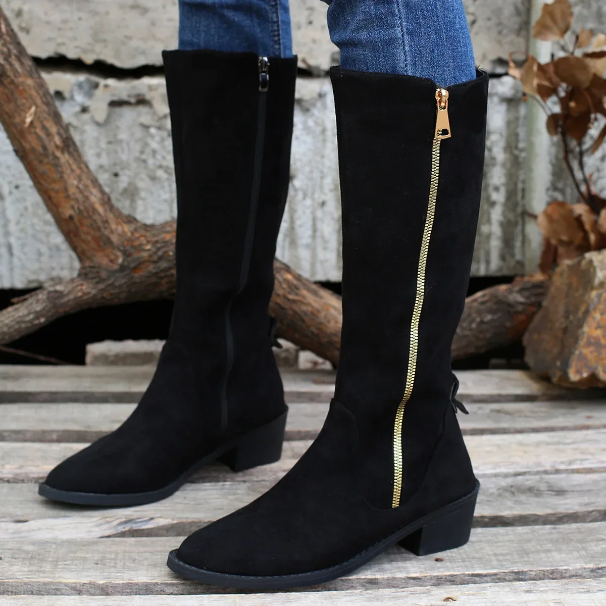 Brown Leopard High Platform Shoes for Women Autumn Winter Sexy Mid-calf Cowboy Riding Boots Botas Mujer 2024