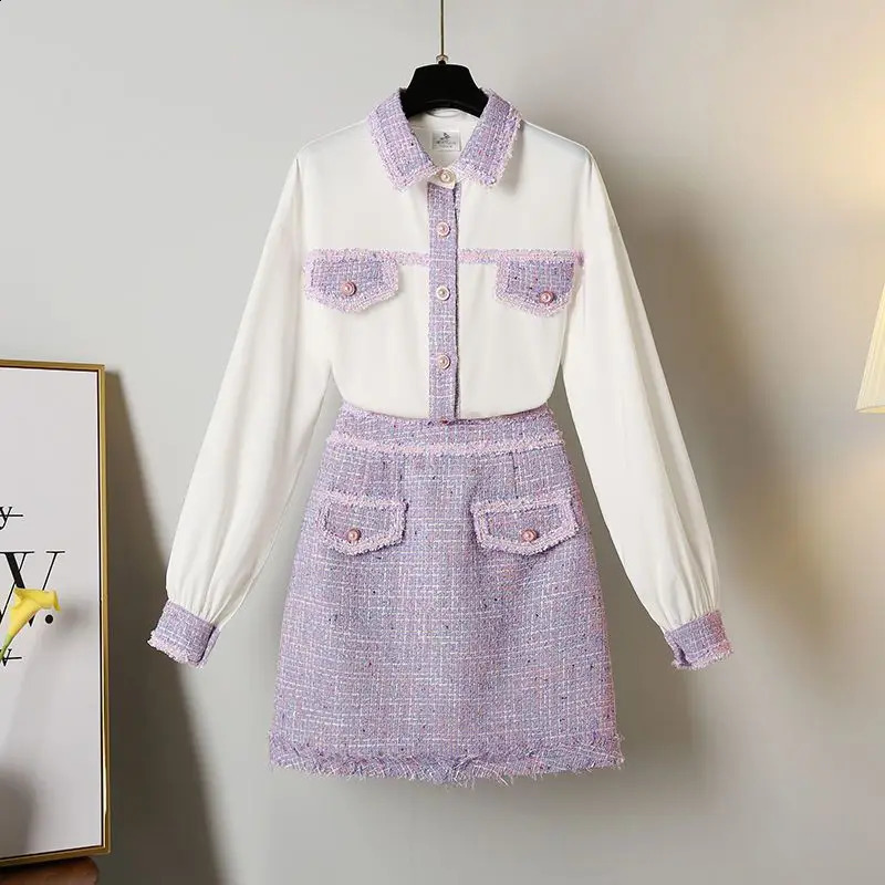 Xiaoxiaongfeng Plus size set suitable for womens early spring model with social temperature chiffon top two-piece set 240905