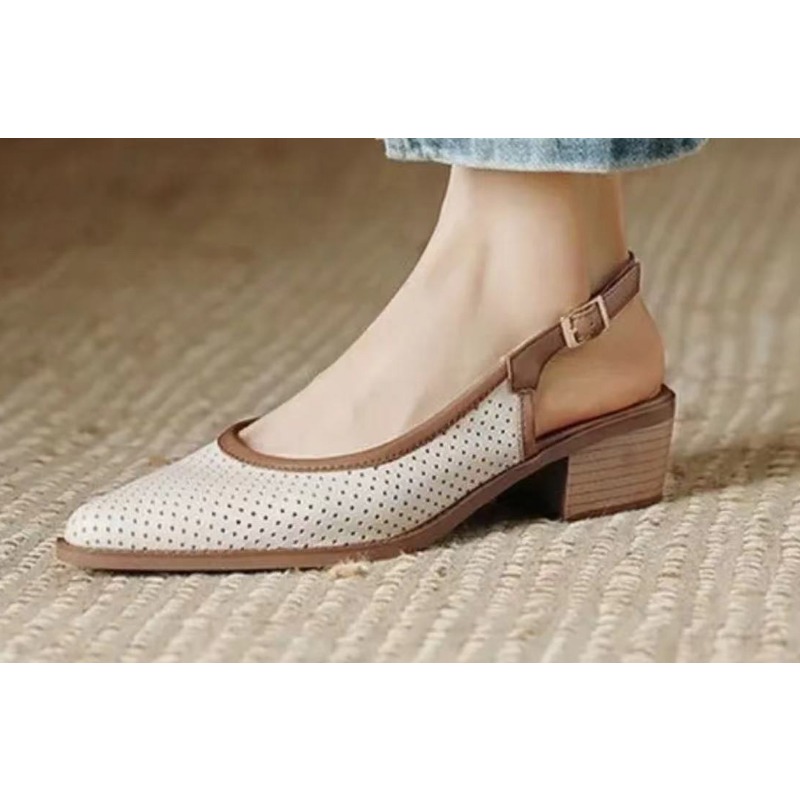 Hot Sale Buckle Strap Mature Elegant Dress Sandals Shoes for Women 2024 Fashion Women Square Heel Pointed Toe Baotou Sandals
