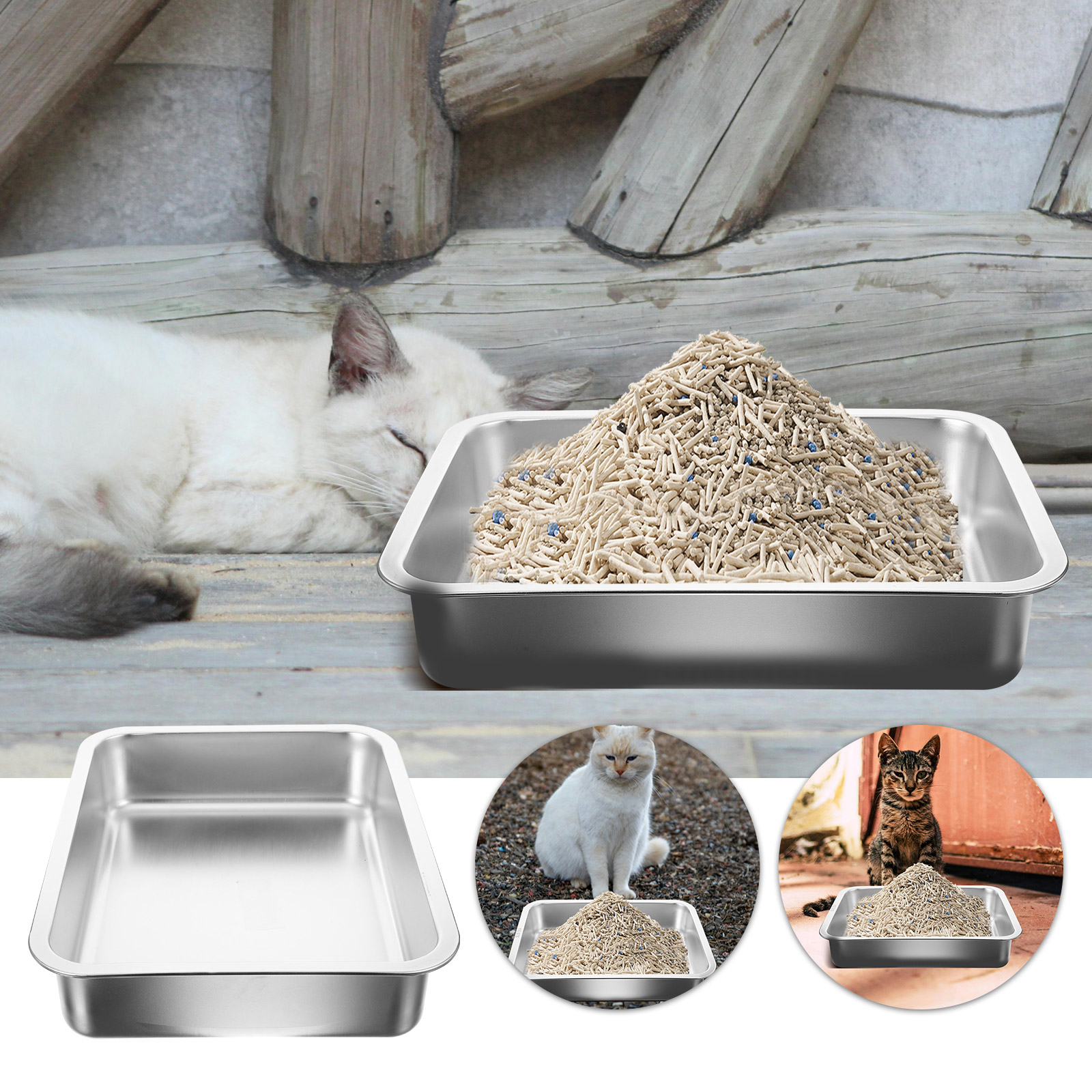 Stainless Steel Cat Litter Box Kitten Clean Toilet Automatic Toy Large Metal Tray Open Type
