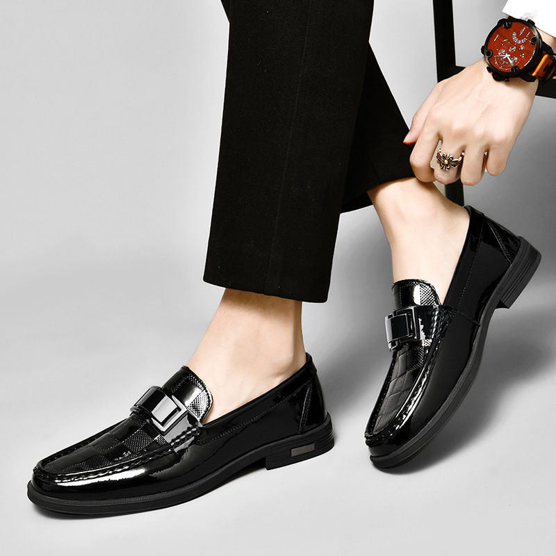 2024 European New Shoes for Men Cow Leather Casual Shoes Plaid Print Business Dress Shoes Fashion Slip-on Loafers 38-46