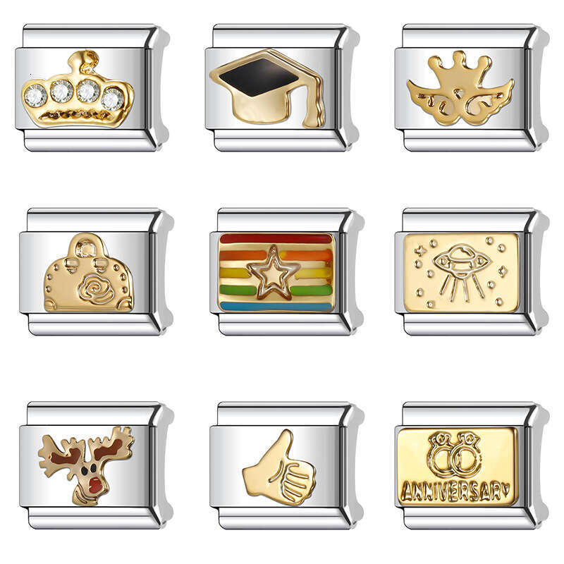 New Women's Gift shine crown Bead Italian Charms Links Bangle Beads Fit 9mm Stainless Steel Bracelet Making DIY For Women Fashion Jewelry