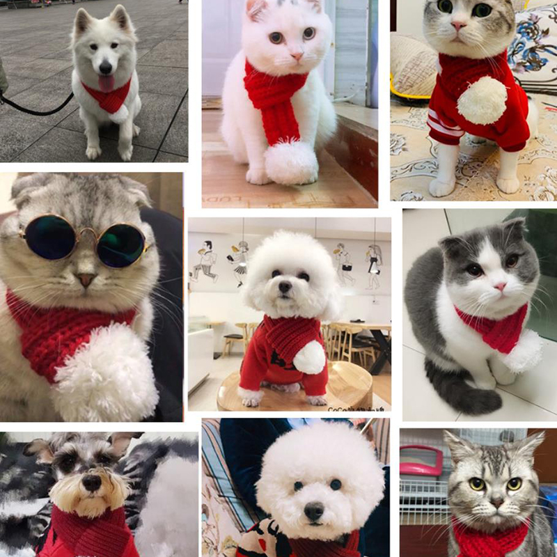 Christmas Dog Scarf Collar Winter Warm Knitted Pet Scarf New Year Pet Scarf for Small Medium Dog Teddy Chihuahua Dog Accessories