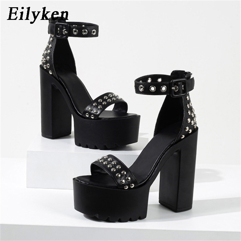 New Eilyken New Design Platform Rivet Women's Sandals High Heels Chunky Shoes Fashion Banquet Buckle Strap Summer Pumps 4438