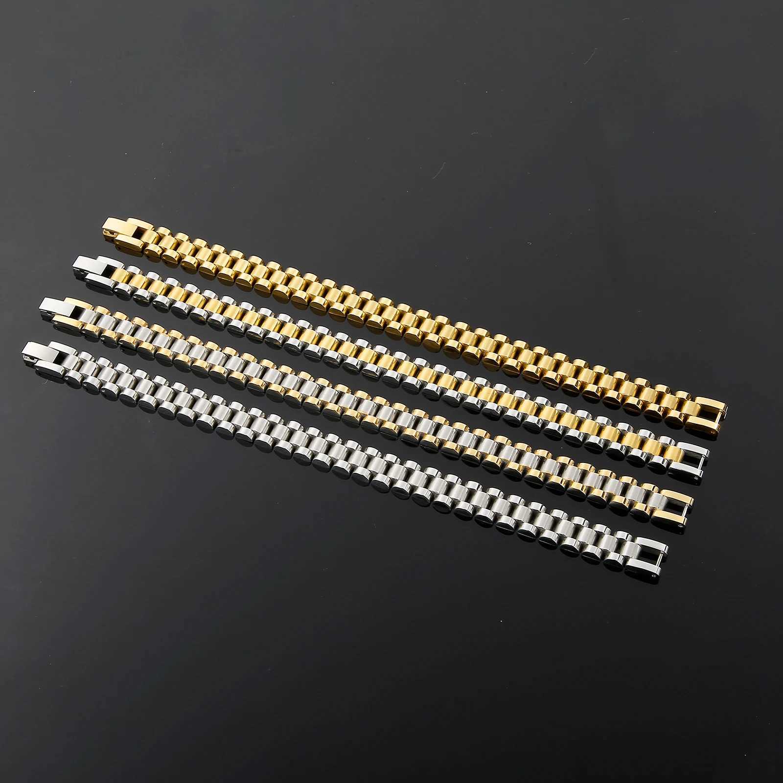 Charm Bracelets 10mm gold watch chain bracelet womens stainless steel retro charm exquisite jewelry wholesale mens accessories J240914