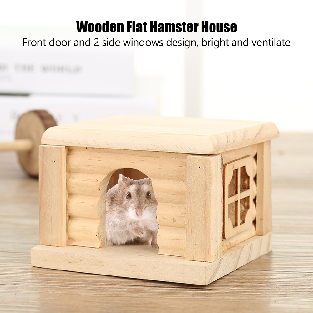 Natural Wooden Hamster House, Flat Top Cabin, Rat Hut, Mouse Cage, Small Pet Toys