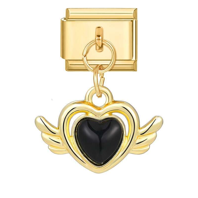 New Women's Gift Gold Angel heart Pendant Italian Charms Links Bangle Beads Fit 9mm Stainless Steel Bracelet Making DIY For Women Fashion Jewelry
