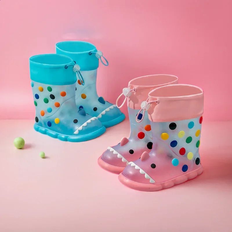 Childrens transparent rain boots baby boys and girls PVC outdoor cartoon shark childrens waterproof shoes water boots girls 240913