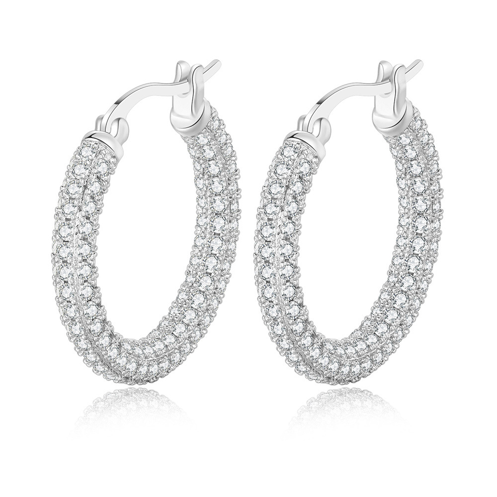 2024 Women's Hip Hop Large Clip Earrings: Sterg Sier Micro Cubic Zircon Pave Vintage Jewelry