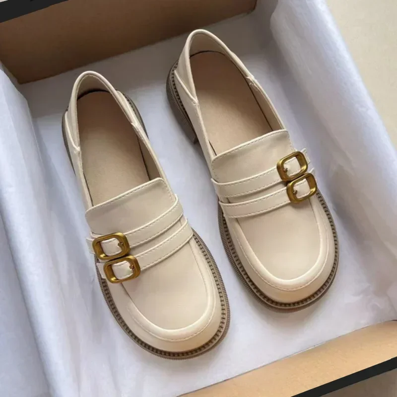 Loafers British Style Leather Shoes Women Soft Sole Wear-resistant Comfort Low Heel Fashion Size 43 Korean Casual Shoes 2025