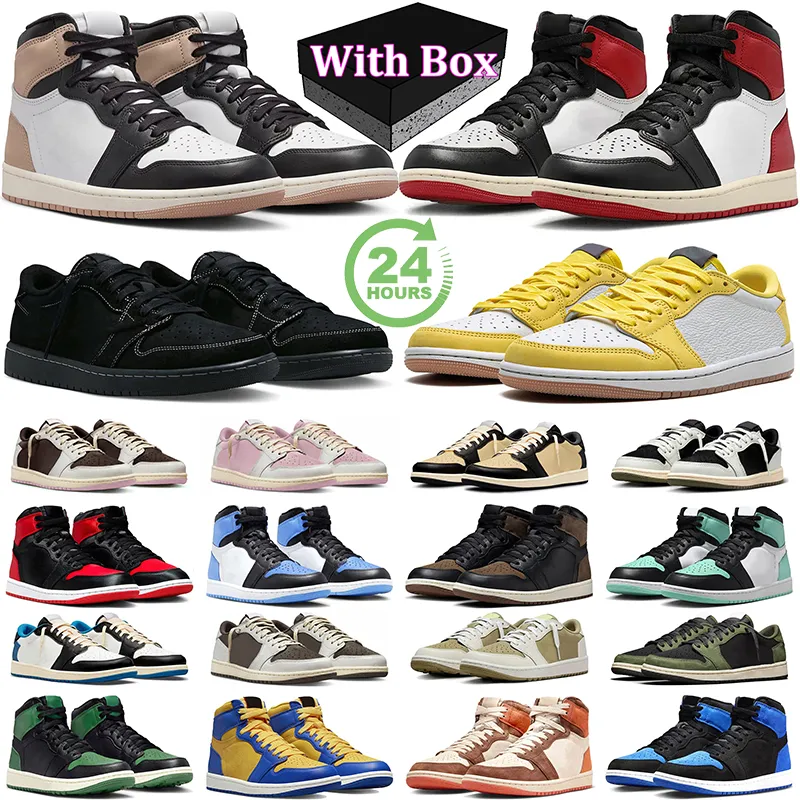 With Box Men Women Black Toe Reimagined Basketball Shoes High Dark Mocha Olive Wolf Grey Lucky Green Lows Shy Pink Flat Sneakers Mens Trainer